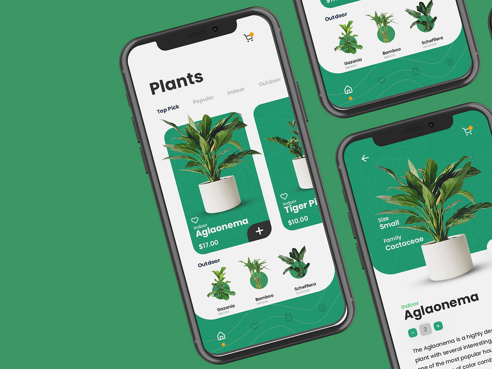 Green Mobile App UI Design for Plants Selling Store App