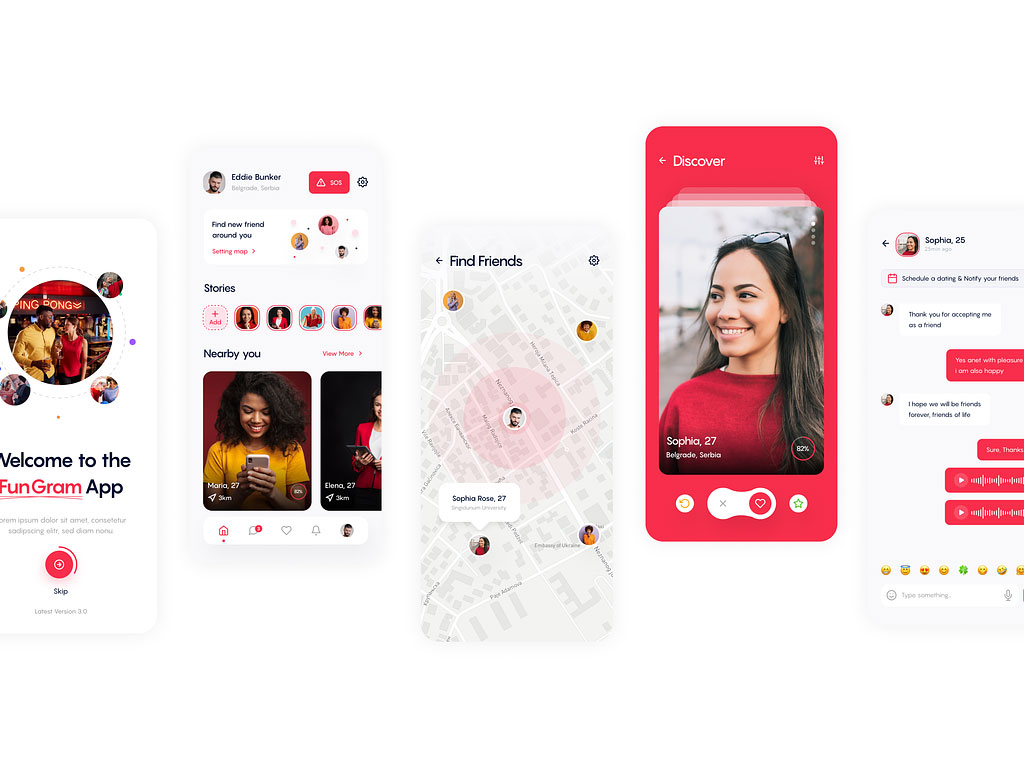 Red Color UI Design for Dating App