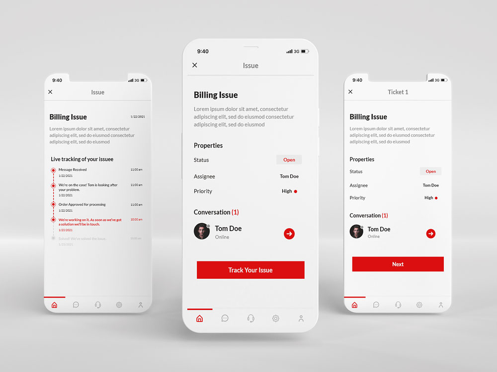 Red UI Design for Issue Tracking App